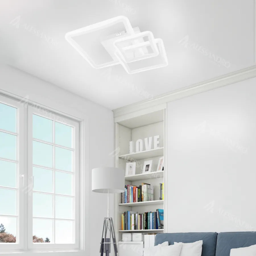 Lustra LED cu telecomanda FARYDA 120W, 3 Patrate, lumina Rece/Calda/Neutra, Dimabila, Alb