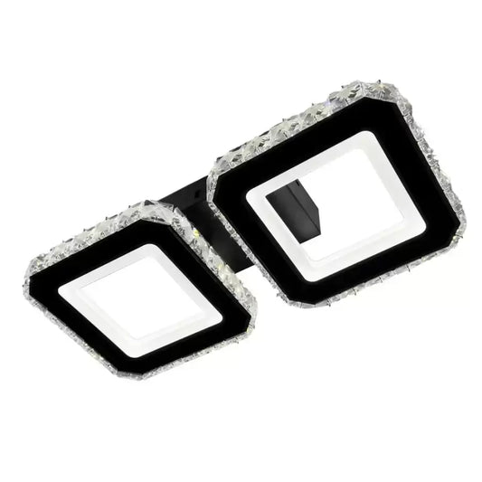 Lustra LED cu telecomanda si cristal QUADRIS 24W, 2 Patrate, lumina Rece/Calda/Neutra, Dimabila, Negru