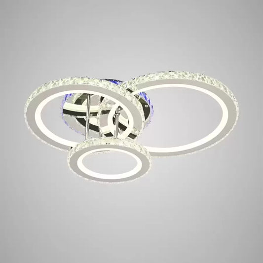 Lustra LED cu telecomanda si cristal NOVA ROTONDA RGB 103W, 3 Cercuri, lumina Rece/Calda/Neutra, Dimabila, Crom Lucios