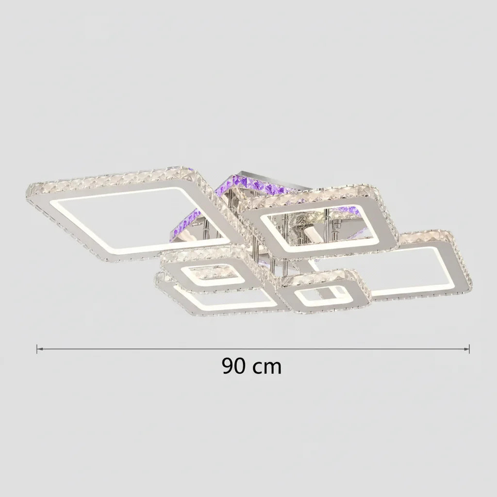 Lustra LED cu telecomanda si cristal NOVA RHOMBA RGB 168W, 6 Patrate, lumina Rece/Calda/Neutra, Dimabila, Crom Lucios Lustre LED & Cristale Default Title Alessandro Design