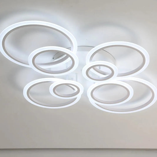 Lustra LED cu telecomanda  BETTY 130W, 8 Cercuri, lumina Rece/Calda/Neutra, Dimabila, Alb