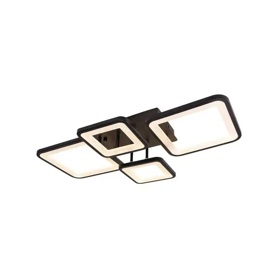 Lustra LED cu telecomanda ELLA 85W, 4 Patrate, lumina Rece/Calda/Neutra, Dimabila, Negru