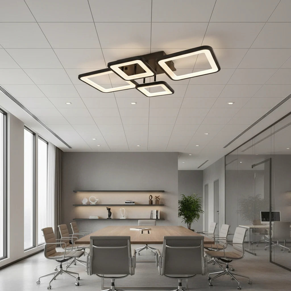 Lustra LED cu telecomanda MUGE 112W, 4 Patrate, lumina Rece/Calda/Neutra, Dimabila, Negru Lustre LED cu Telecomanda Default Title Alessandro Design