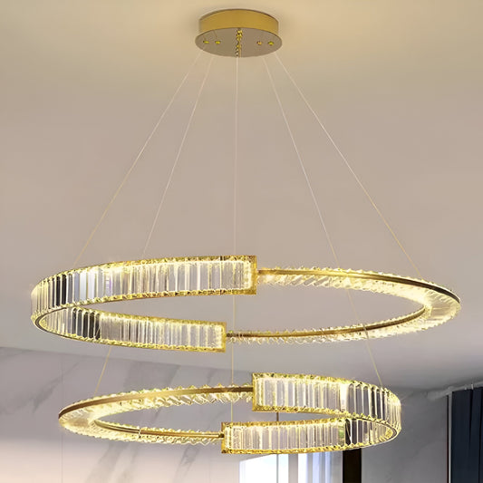 Lustra LED suspendata cu cristal PRISM REGAL 117W, 2 Cercuri, lumina Rece/Calda/Neutra, Dimabila, Auriu, Inaltime Reglabila Lustre LED Cristal Default Title Alessandro Design