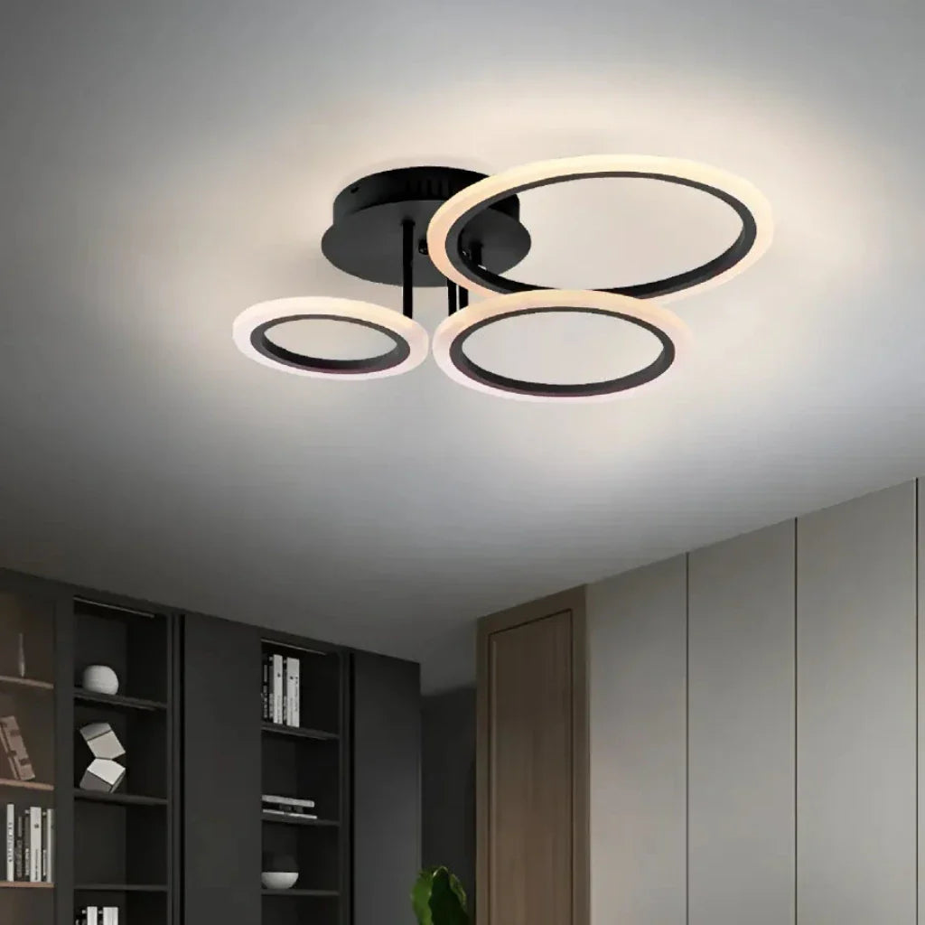 Lustra LED cu telecomanda BETTY 41W, 3 Cercuri, lumina Rece/Calda/Neutra, Dimabila, Negru