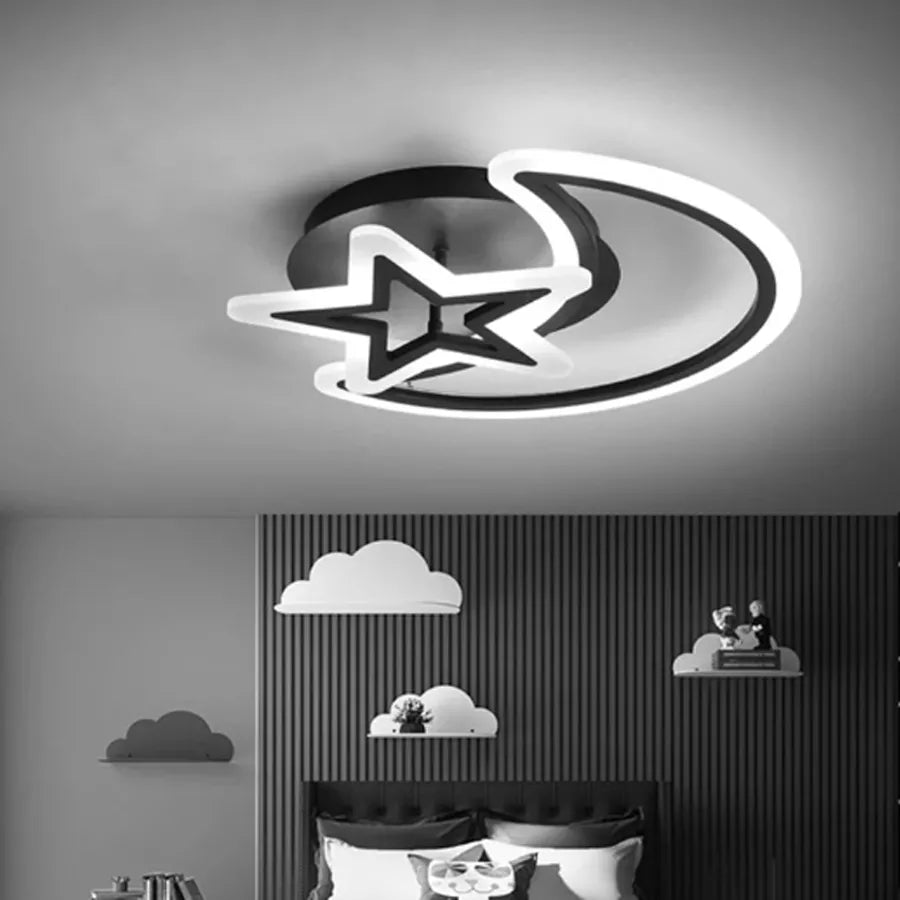 Lustra LED cu telecomanda LUNA SI STEA 59W, 2 Elemente, lumina Rece/Calda/Neutra, Dimabila, Negru