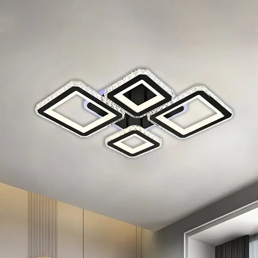 Lustra LED cu telecomanda si cristal QUADRIS RGB 96W, 4 Patrate, lumina Rece/Calda/Neutra, Dimabila, Negru Lustre LED cu Telecomanda Default Title Alessandro Design