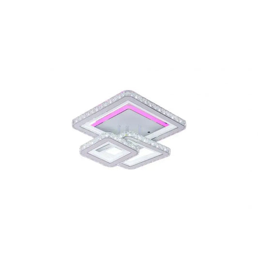 Lustra LED cu telecomanda si cristal LEILA 154W, 3 Patrate, lumina Rece/Calda/Neutra, Dimabila, Alb Crom Lucios
