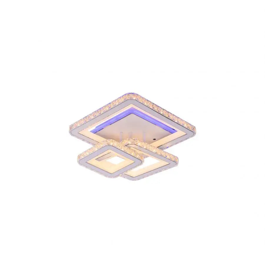 Lustra LED cu telecomanda si cristal LEILA 154W, 3 Patrate, lumina Rece/Calda/Neutra, Dimabila, Alb Crom Lucios