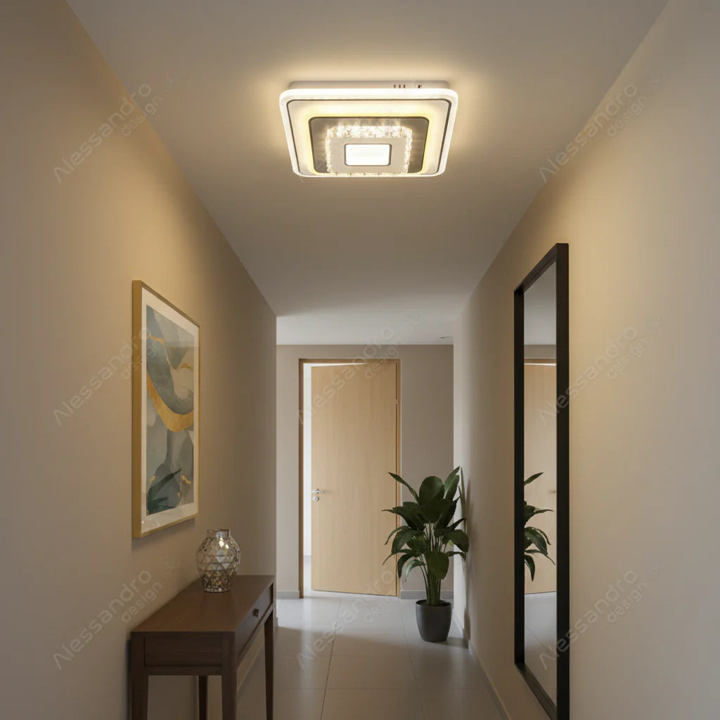 Lustra LED cu cristal MITA 39W, 20x20cm, Patrata, Lumina Rece/Calda/Neutra, Alb Lustre LED Default Title Alessandro Design