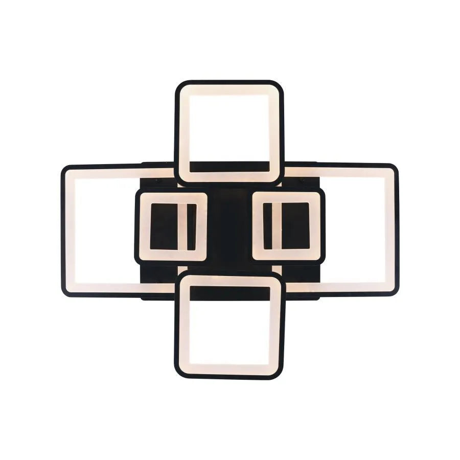 Lustra LED cu telecomanda ELLA 124W, 6 Patrate, lumina Rece/Calda/Neutra, Dimabila, Negru