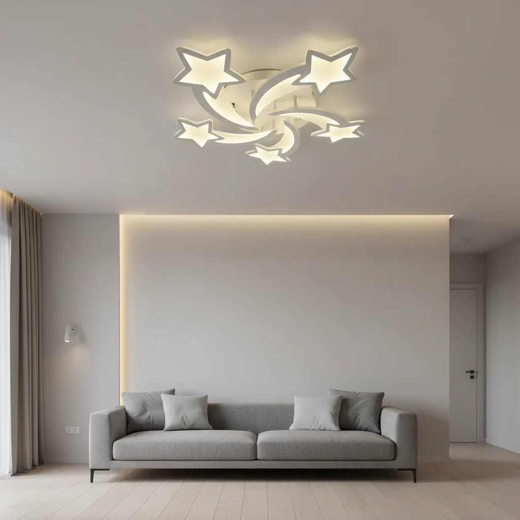 Lustra LED cu telecomanda IPOMOEA 85W, 5 Stele, lumina Rece/Calda/Neutra, Dimabila, Alb Lustre LED cu Telecomanda Default Title Alessandro Design
