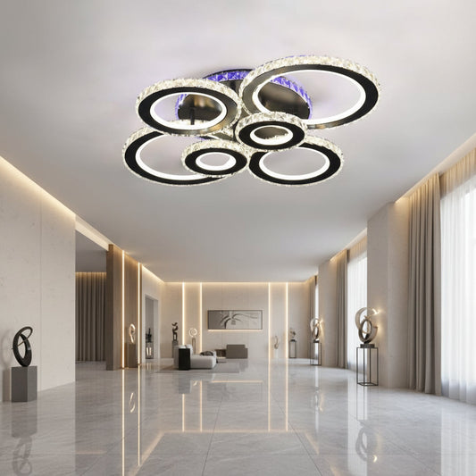 Lustra LED cu telecomanda si cristal NOVA ROTONDA RGB 145W, 6 Cercuri, lumina Rece/Calda/Neutra, Dimabila, Negru Lustre LED cu Telecomanda Default Title Alessandro Design