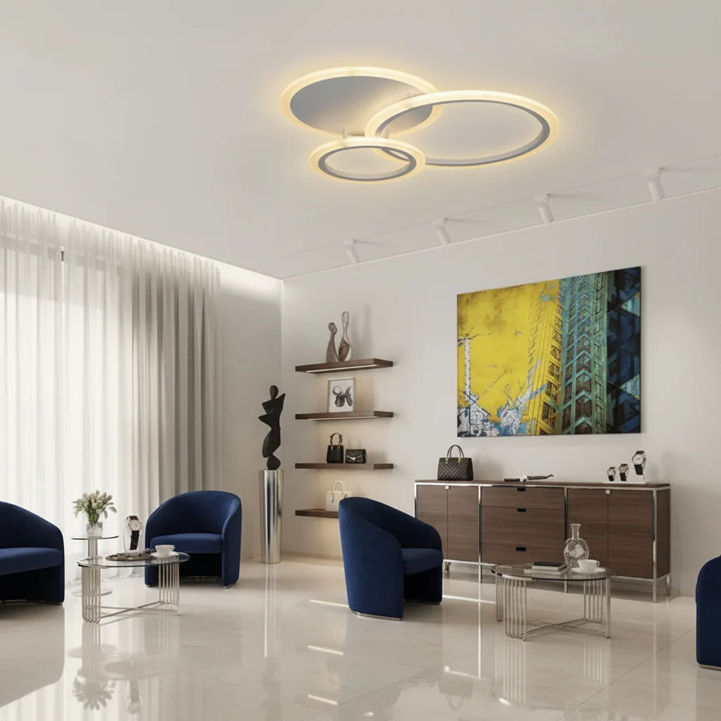 Lustra LED cu telecomanda LUCY 45W, 3 Cercuri, lumina Rece/Calda/Neutra, Dimabila, Alb Lustre LED cu Telecomanda Default Title Alessandro Design