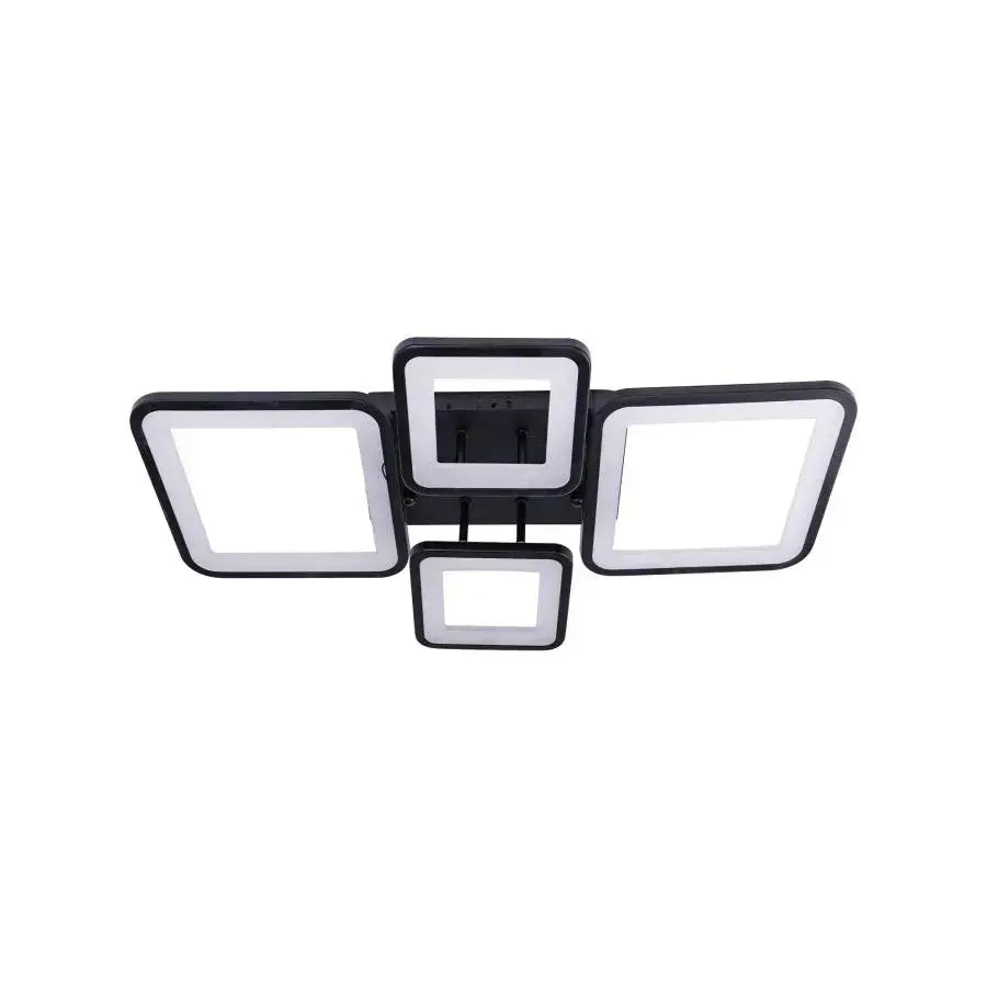 Lustra LED cu telecomanda ELLA 85W, 4 Patrate, lumina Rece/Calda/Neutra, Dimabila, Negru
