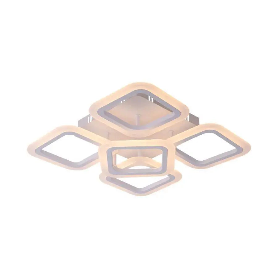 Lustra LED cu telecomanda HADRON 90W, 5 Patrate, lumina Rece/Calda/Neutra, Dimabila, Alb