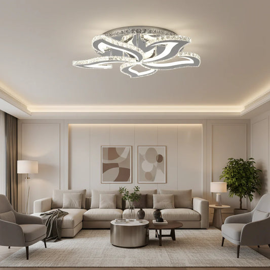 Lustra LED cu telecomanda si cristal Alejandro RGB 88W, 5 Flori, lumina Rece/Calda/Neutra, Dimabila, Crom Lucios Lustre LED cu Telecomanda Default Title Alessandro Design