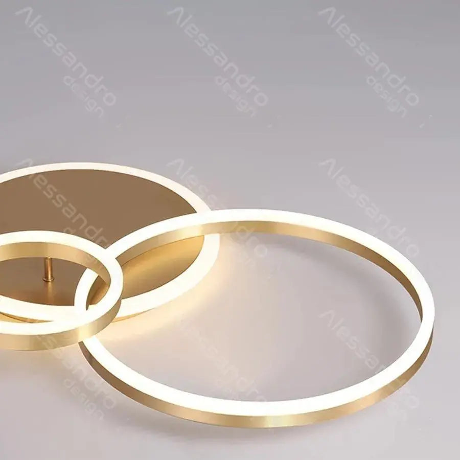 Lustra LED cu telecomanda RILIA 100W, 2 Cercuri, lumina Rece/Calda/Neutra, Dimabila, Auriu Alb 