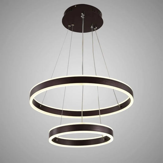Lustra LED suspendata cu telecomanda OLATHE 180W, 2 Cercuri, lumina Rece/Calda/Neutra, Dimabila, Maro, Inaltime Reglabila