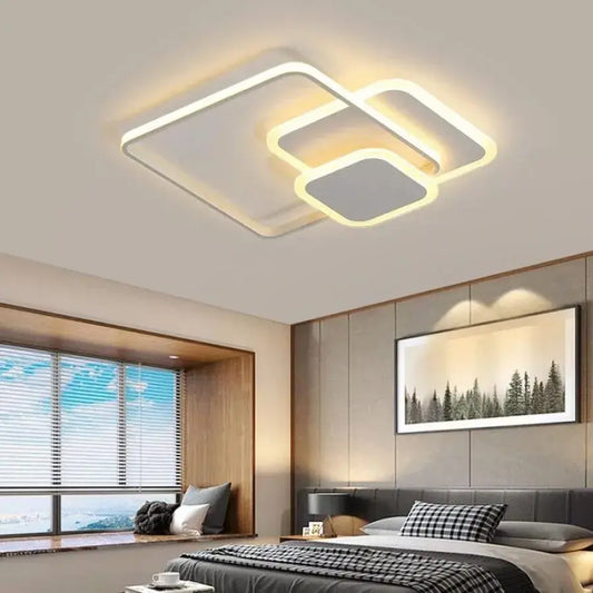 Lustra LED cu telecomanda ANEMONA 75W, 3 Patrate, lumina Rece/Calda/Neutra, Dimabila, Alb