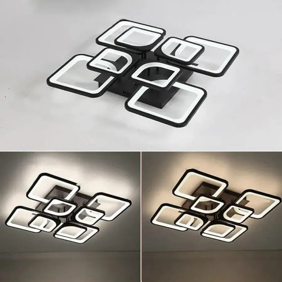 Lustra LED cu telecomanda FELY 192W, 8 Patrate, lumina Rece/Calda/Neutra, Dimabila, Alb