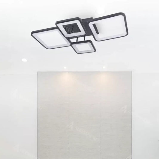 Lustra LED cu telecomanda SVANA 106W, 4 Patrate, lumina Rece/Calda/Neutra, Dimabila, Negru
