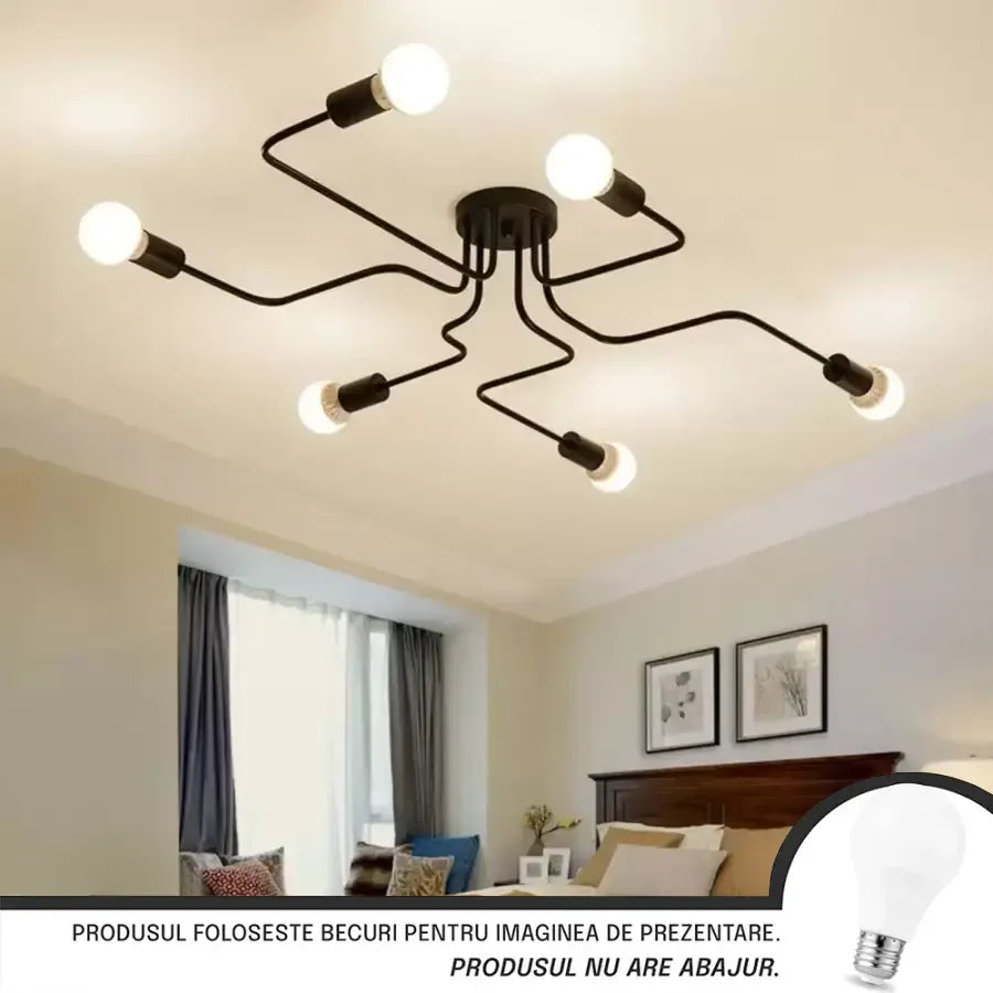 Lustra MODERNIST Hexa 6, 6x E27, Negru, Design Modern Lustre Industrial Default Title Alessandro Design