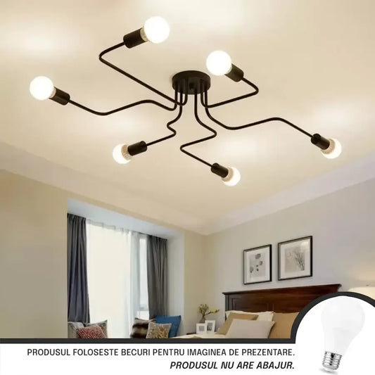 Lustra MODERNIST Hexa 6, 6x E27, Negru, Design Modern Lustre Industrial Default Title Alessandro Design