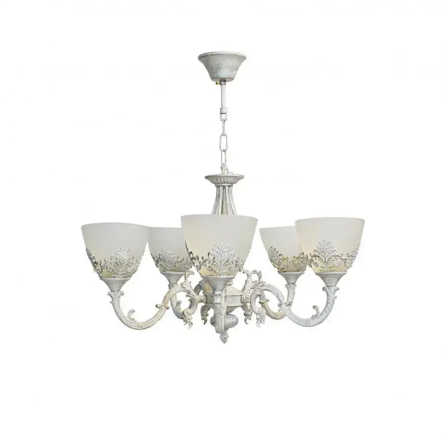 Lustra VINTAGE, tip Pendul cu brate, COTTAGE, Circulara, 5xE27, Sticla si Metal, Alb