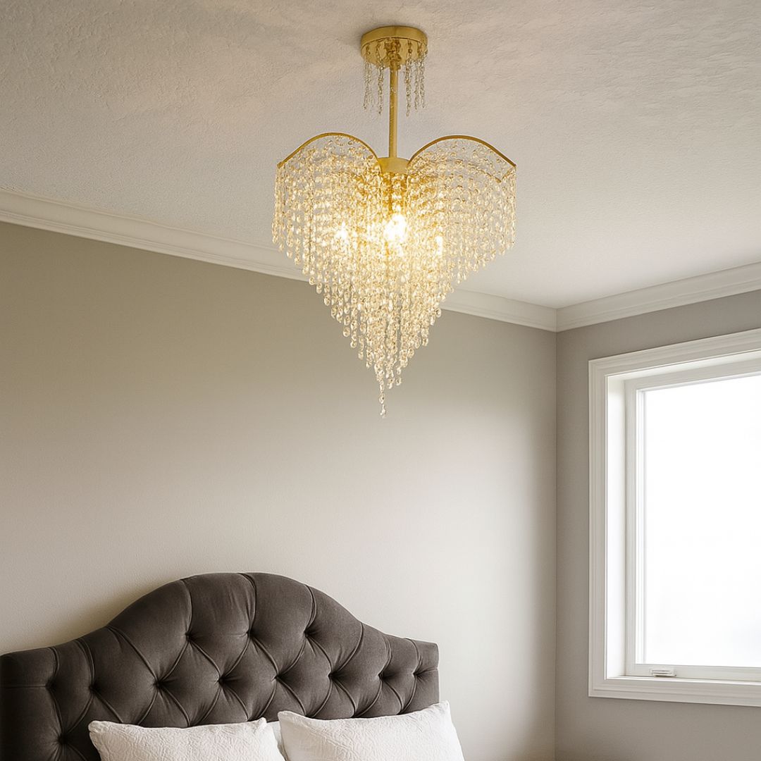 Candelabru Cristal CONWY Eleganza, 4xE27, Diametru 47cm, Auriu