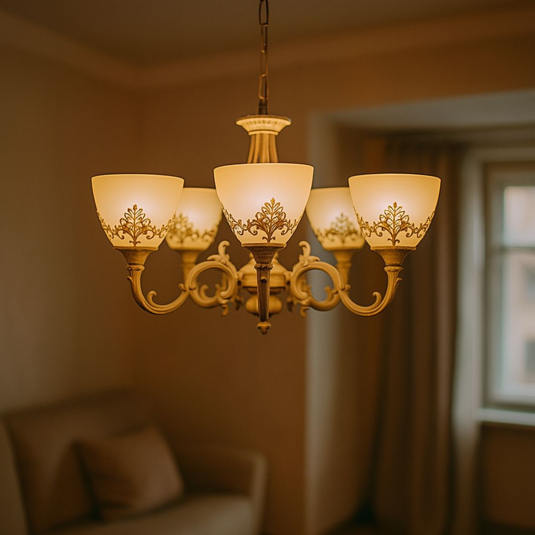 Lustra VINTAGE, tip Pendul cu brate, COTTAGE, Circulara, 5xE27, Sticla si Metal, Alb Lustre Clasice Default Title Alessandro Design