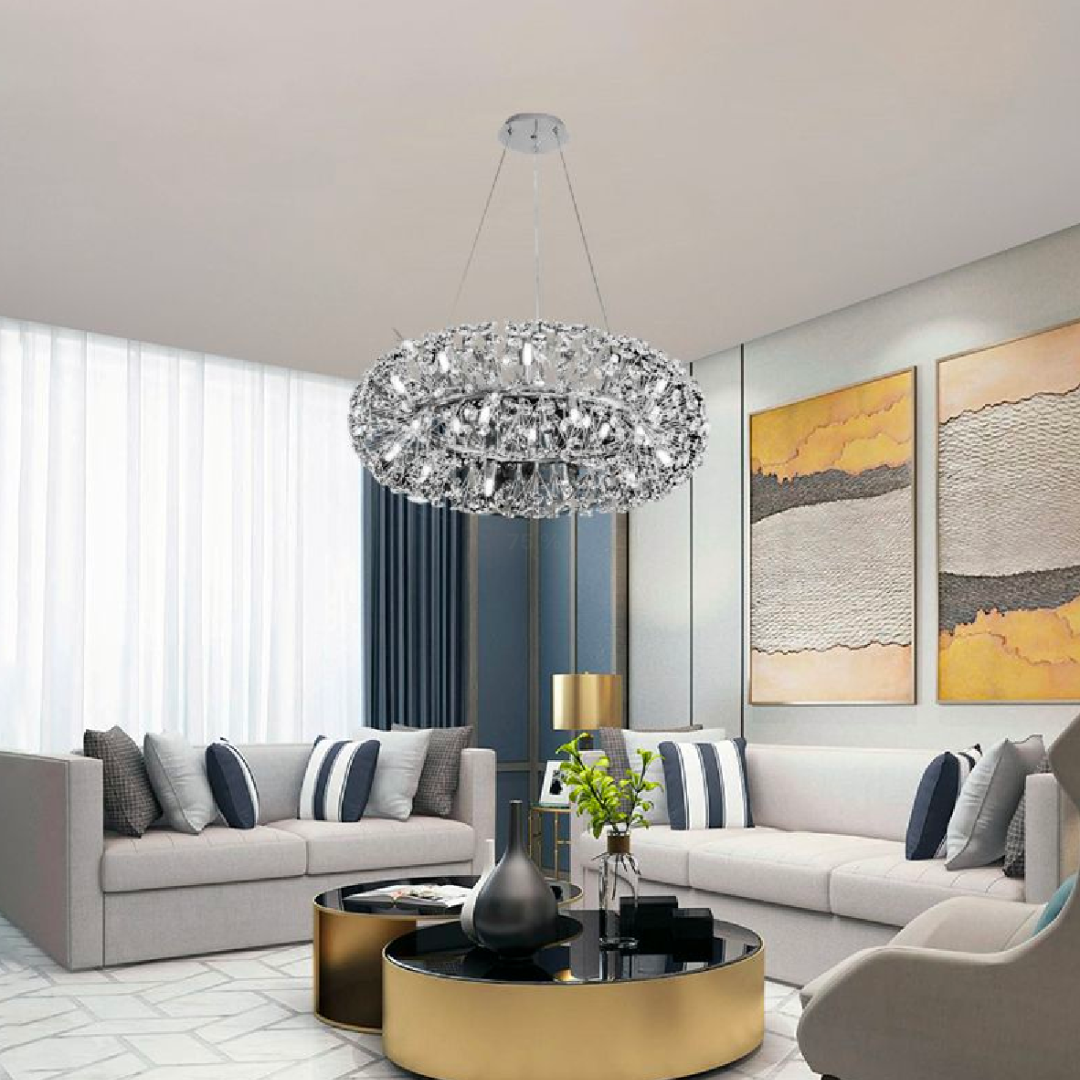 Candelabru Cristal SEGOVIA Magno 5x E14, Diametru 60cm, Argintiu Lucios, Inaltime Reglabila