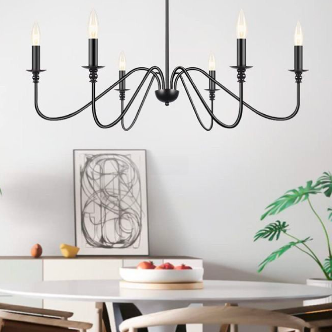 Candelabru Cristal Oliveto 6xE14, Diametru 63cm, Negru, Inaltime Reglabila
