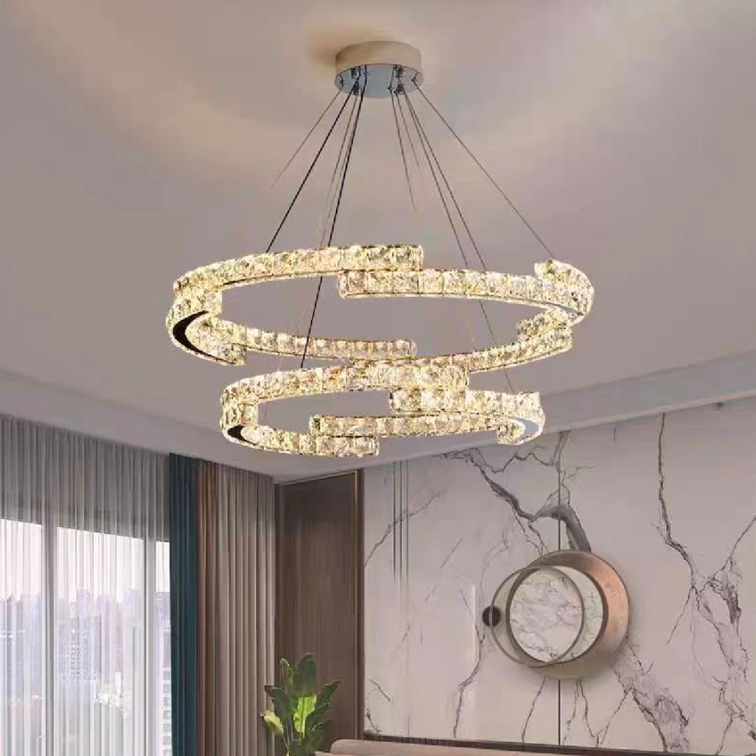 Lustra LED suspendata cu telecomanda si cristal MIA LATIFAH 55W, 2 Cercuri, lumina Rece/Calda/Neutra, Dimabila, Crom Lucios, Inaltime Reglabila Lustre LED cu Telecomanda Default Title Alessandro Design