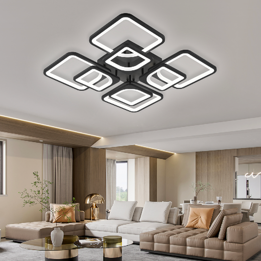 Lustra LED cu telecomanda ZOE, 8 Patrate, 138W, Lumina Rece/Calda/Neutra, Dimabila, Negru Lustre LED cu Telecomanda Default Title Alessandro Design
