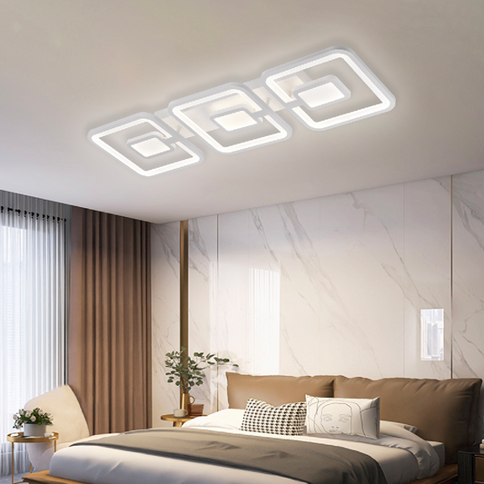 Lustra LED cu telecomanda  FELIX 75W, 3 Patrate, lumina Rece/Calda/Neutra, Dimabila, Alb