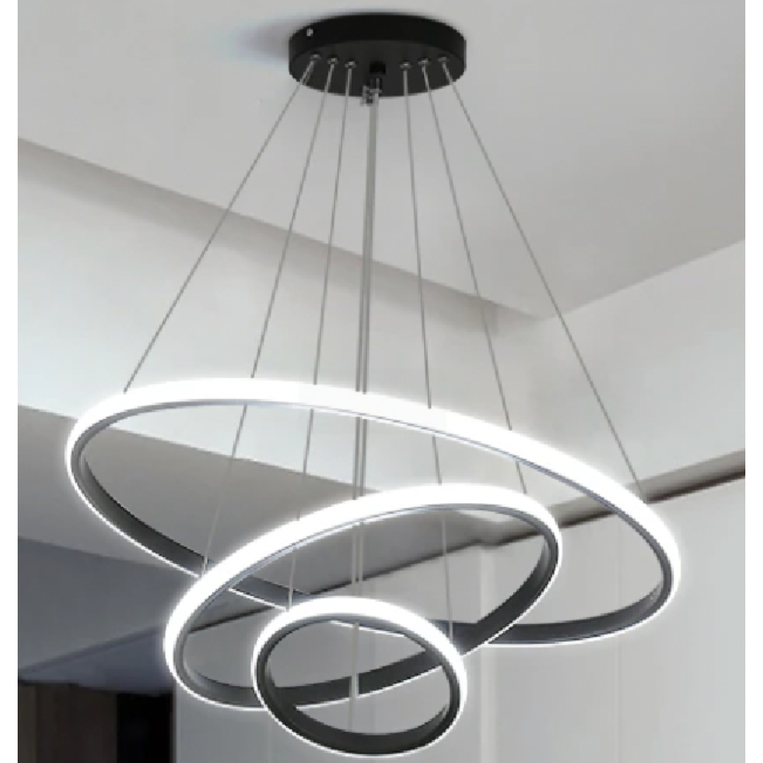 Lustra LED suspendata RICCI 45W, 3 Cercuri, lumina Rece/Calda/Neutra, Negru, Inaltime Reglabila