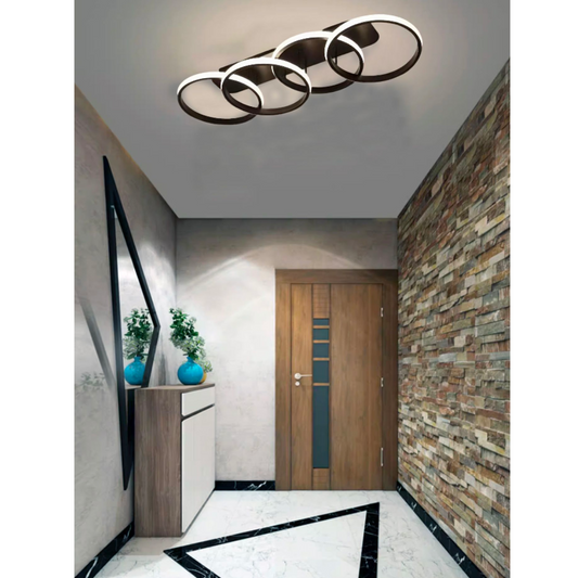 Lustra LED ELIO 24W, 4 Cercuri, Liniara, lumina Rece/Calda/Neutra, Negru