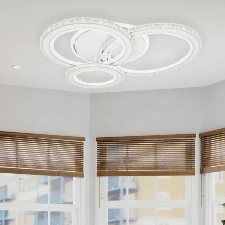Lustra LED cu telecomanda si cristal NOVA ROTONDA RGB 75W, 3 Cercuri, lumina Rece/Calda/Neutra, Dimabila, Alb Lustre LED cu Telecomanda Default Title Alessandro Design