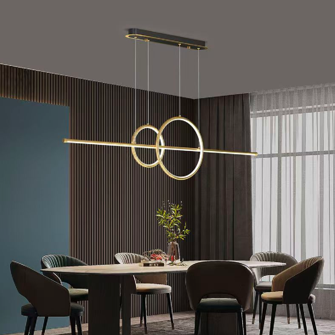 Lustra LED suspendata cu telecomanda CASSANDRA 42W, Liniara, lumina Rece/Calda/Neutra, Dimabila, Auriu, Inaltime Reglabila