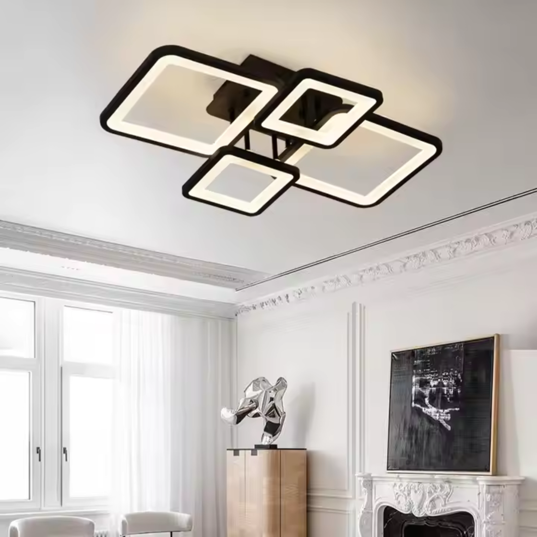 Lustra LED cu telecomanda MUGE 112W, 4 Patrate, lumina Rece/Calda/Neutra, Dimabila, Negru Lustre LED cu Telecomanda Default Title Alessandro Design