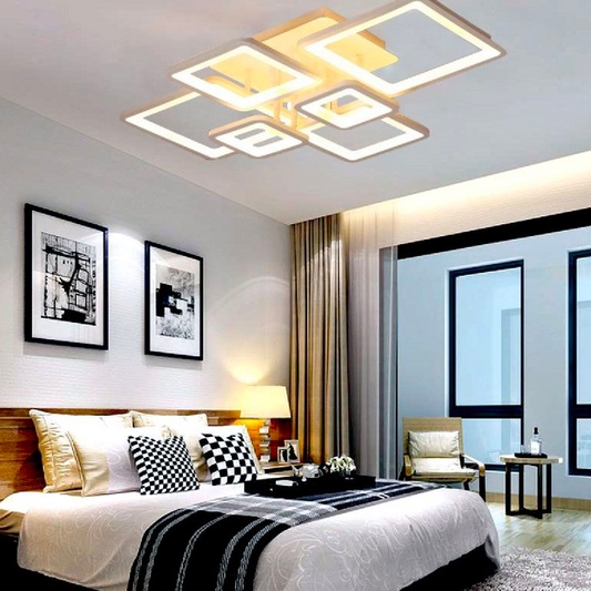 Lustra LED cu telecomanda ELLA 124W, 6 Patrate, lumina Rece/Calda/Neutra, Dimabila, Alb
