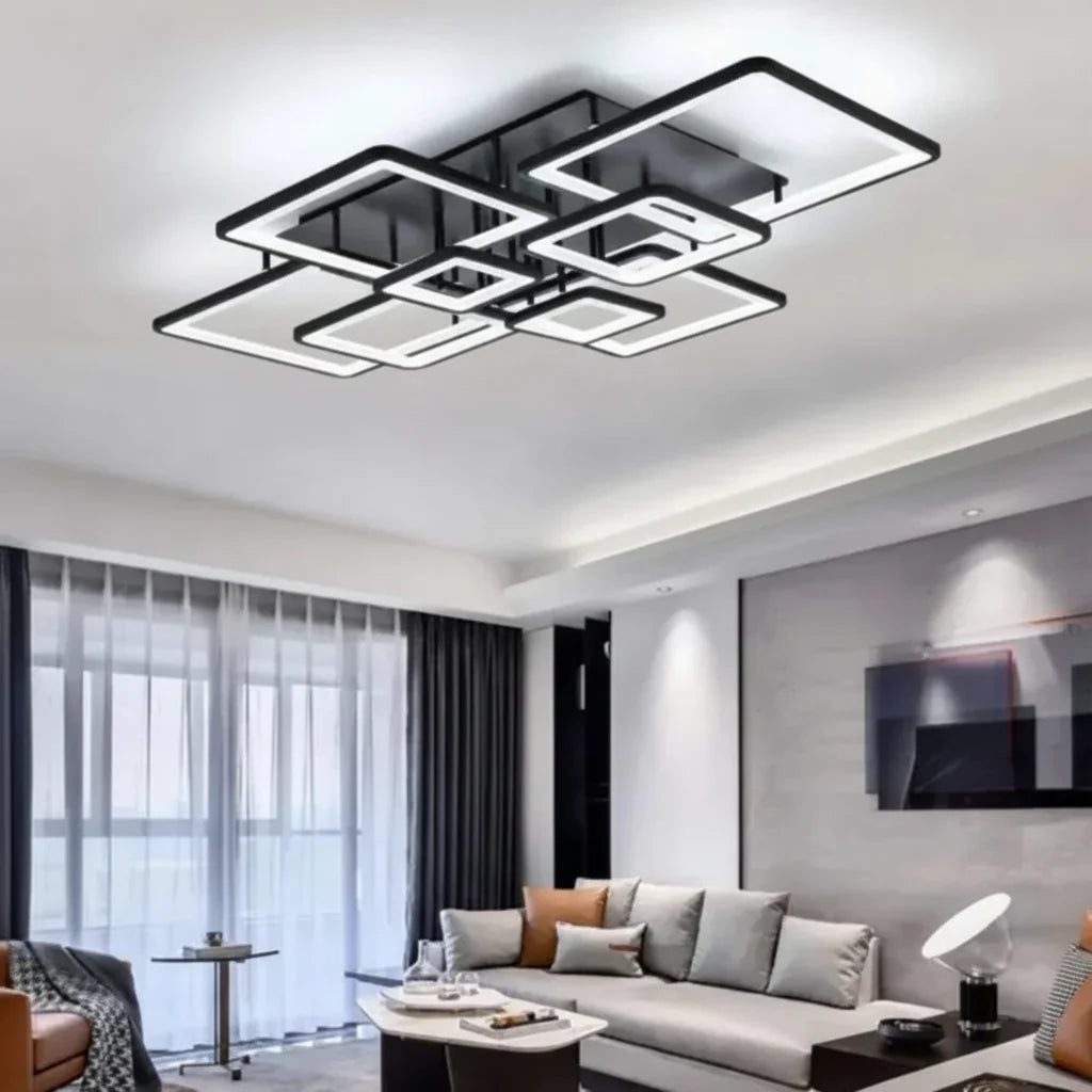Lustra LED cu telecomanda ELLA 186W, 8 Patrate, lumina Rece/Calda/Neutra, Dimabila, Negru Lustre LED cu Telecomanda Default Title Alessandro Design