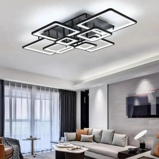 Lustra LED cu telecomanda ELLA 186W, 8 Patrate, lumina Rece/Calda/Neutra, Dimabila, Negru Lustre LED cu Telecomanda Default Title Alessandro Design