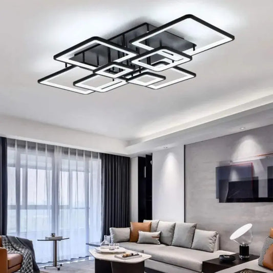Lustra LED cu telecomanda ELLA 203W, 8 Patrate, lumina Rece/Calda/Neutra, Dimabila, Negru