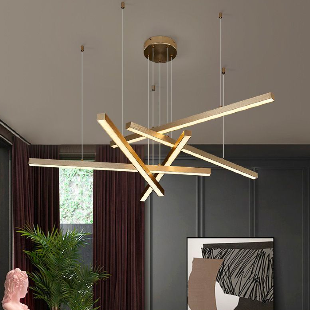 Lustra LED suspendata cu telecomanda GINEVRA 31W, 5 Elemente, lumina Rece/Calda/Neutra, Auriu