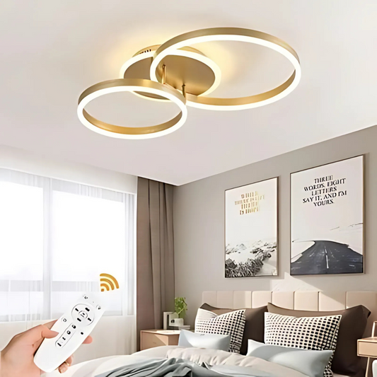 Lustra LED cu telecomanda ELISABETH 72W, 2 Cercuri, lumina Rece/Calda/Neutra, Dimabila, Auriu Lucios