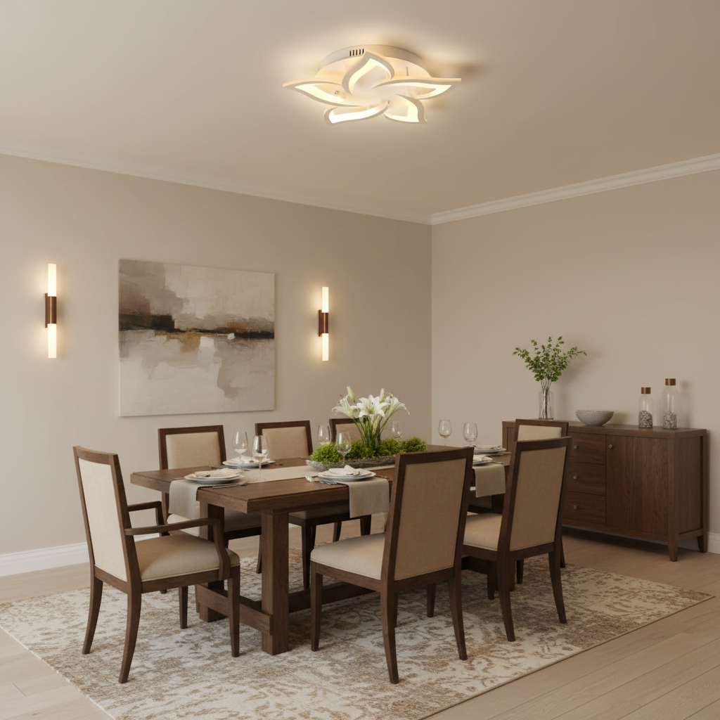 Lustra LED cu telecomanda LOTUS 54W, 5 Petale, lumina Rece/Calda/Neutra, Dimabila, Alb