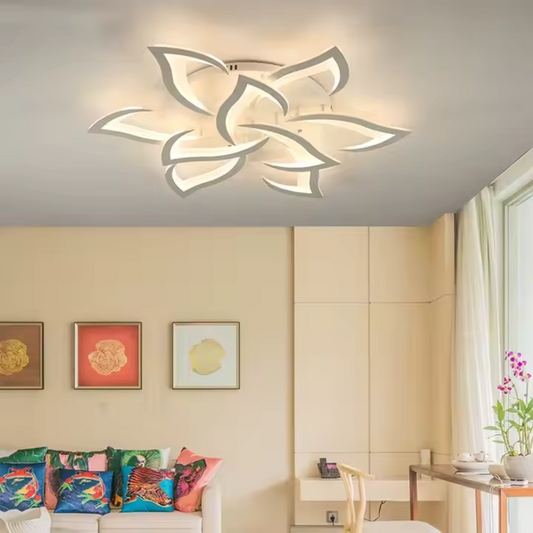 Lustra LED cu telecomanda LOTUS 91W, 9 Petale, lumina Rece/Calda/Neutra, Dimabila, Alb Lustre LED cu Telecomanda Default Title Alessandro Design