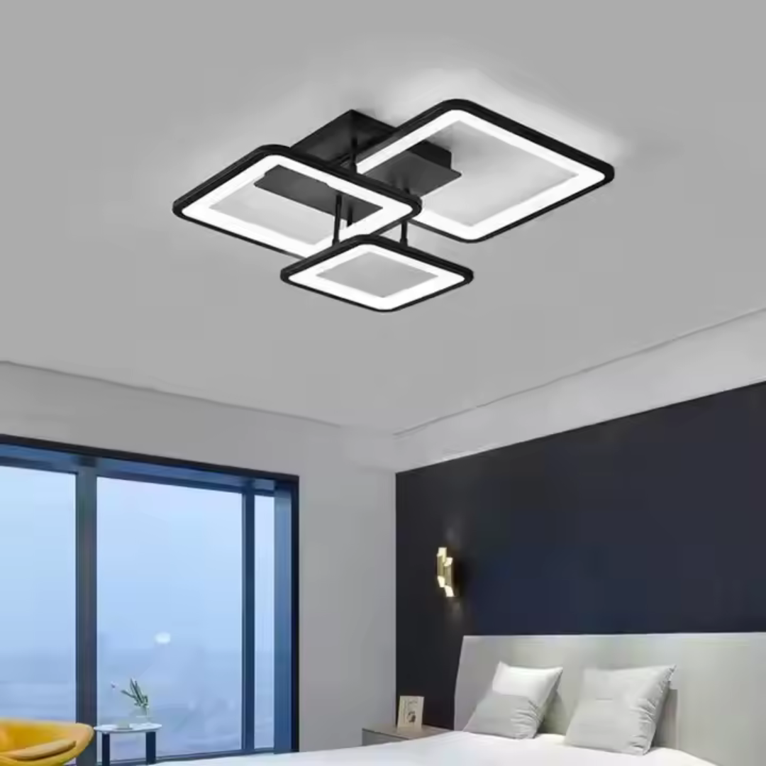 Lustra LED cu telecomanda ZOE 64W, 3 Patrate, lumina Rece/Calda/Neutra, Dimabila, Negru